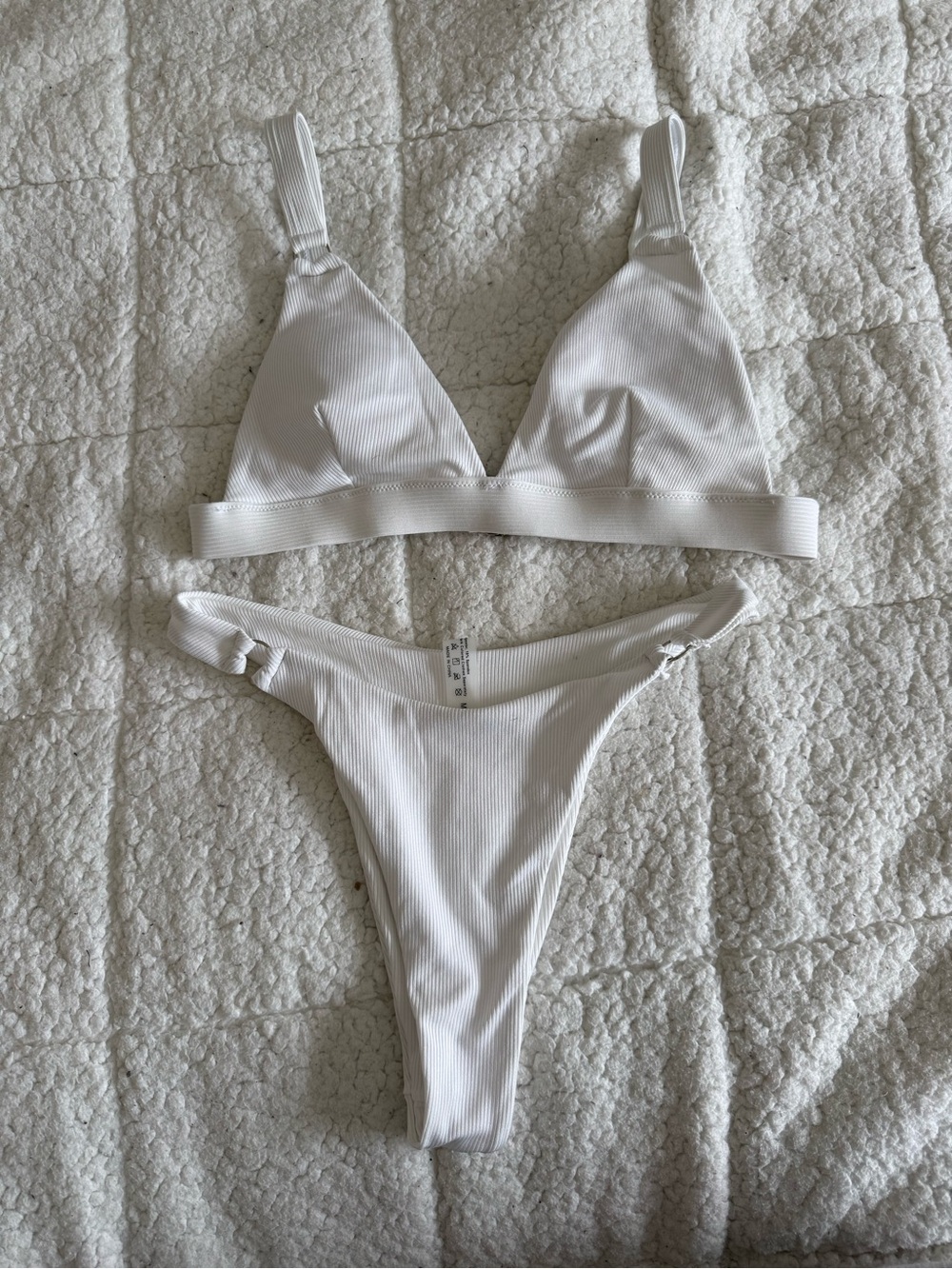 SHEIN White Ribbed Triangle Bikini Set